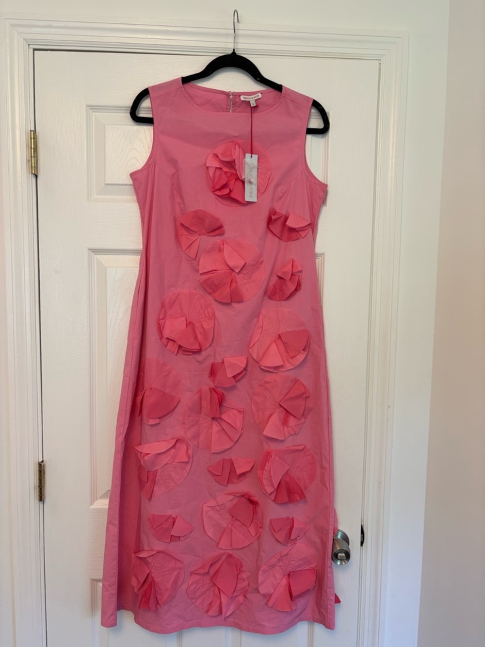Frances Valentine Poplin Origami Flower Boatneck Sleeveless Midi Dress Small NWT - Picture 9 of 16